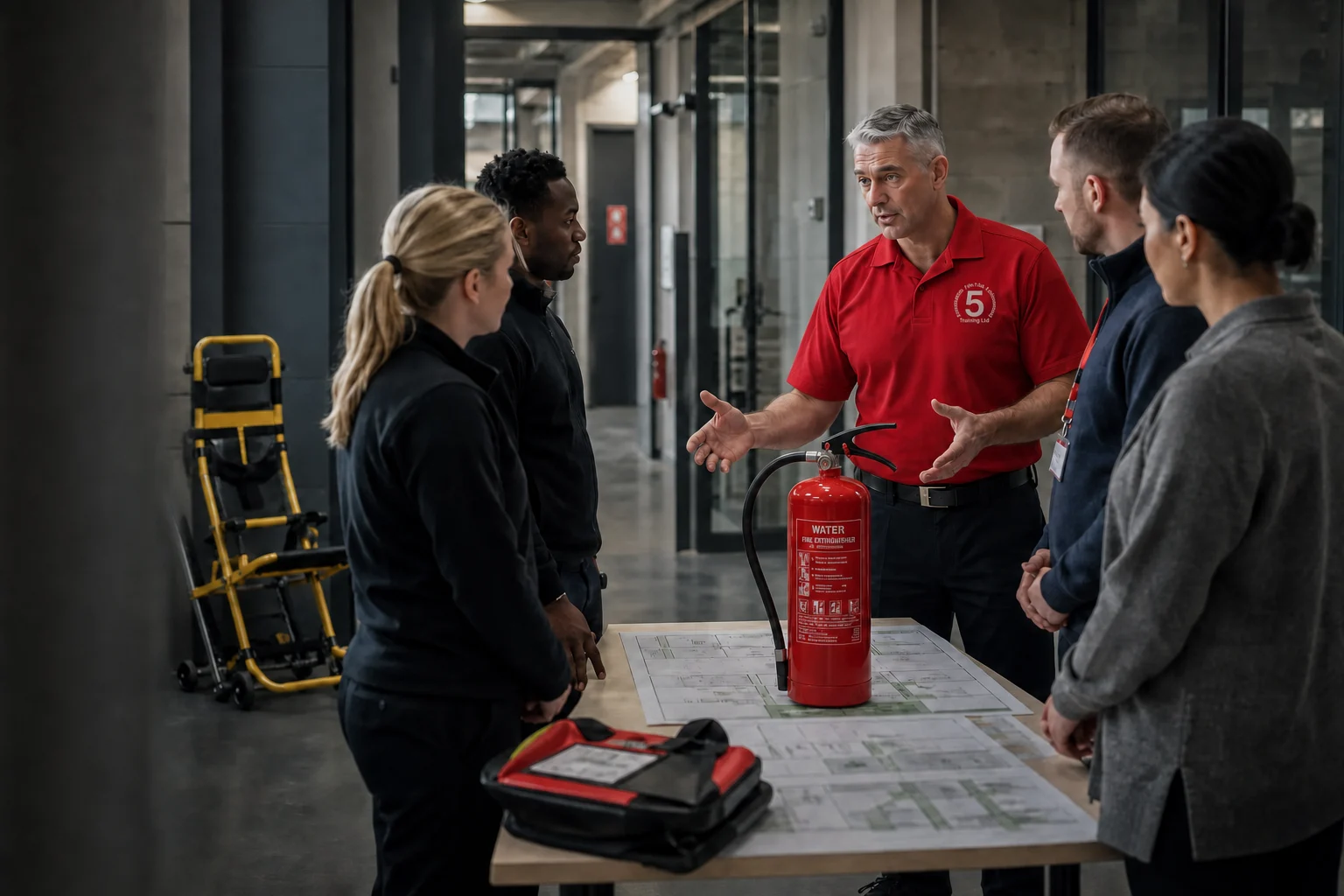 Workplace safety instructor leading practical training